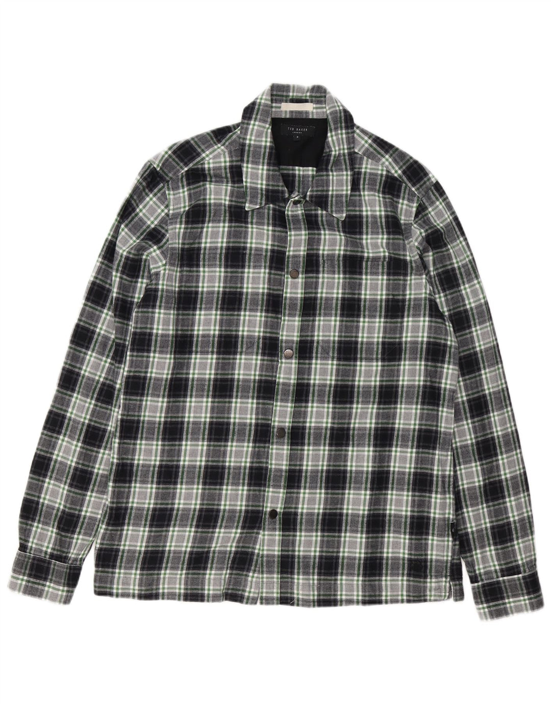 Ted Baker Mens Flannel Shirt Size 3 Medium Green Check Cotton