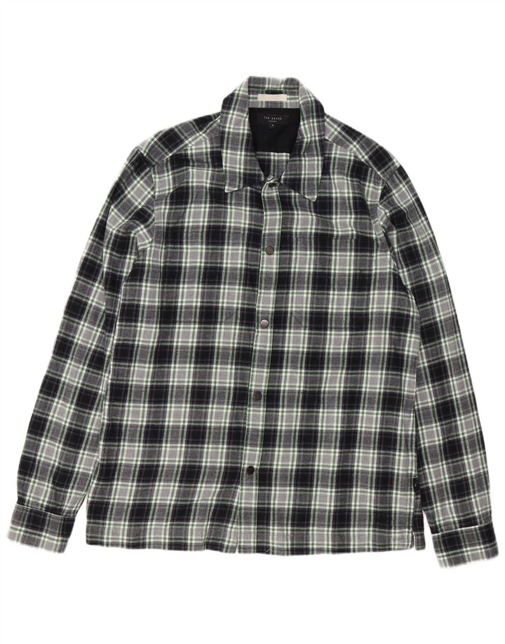 Ted Baker Mens Flannel Shirt Size 3 Medium Green Check Cotton
