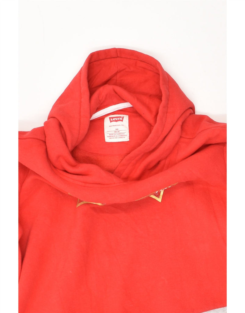 LEVI'S Girls Graphic Hoodie Jumper 13-14 Years Red Colourblock Cotton | Vintage Levi's | Thrift | Second-Hand Levi's | Used Clothing | Messina Hembry 