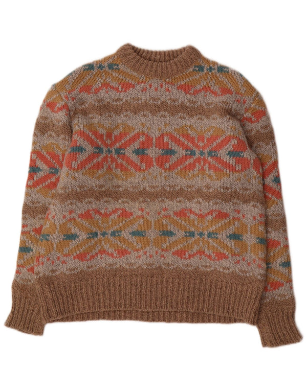 Vintage Womens Crew Neck Jumper Sweater UK 14 Large Brown Fair Isle