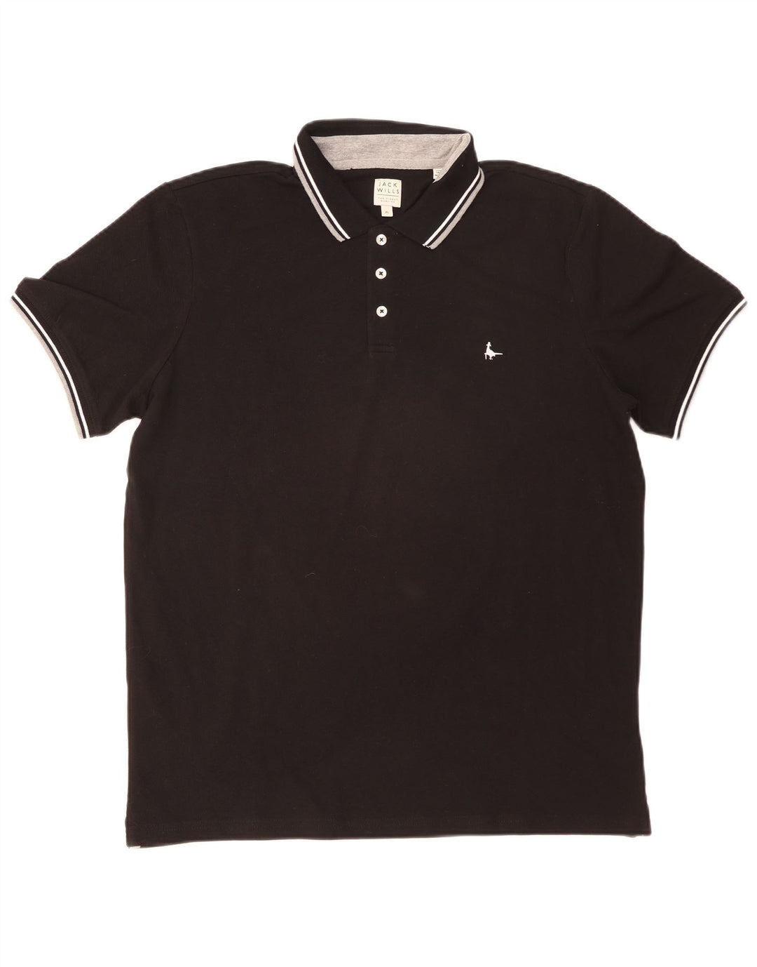 JACK WILLS Mens Polo Shirt XL Black Striped Cotton