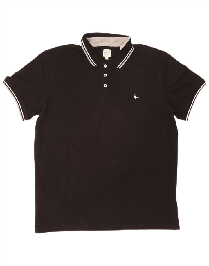 JACK WILLS Mens Polo Shirt XL Black Striped Cotton