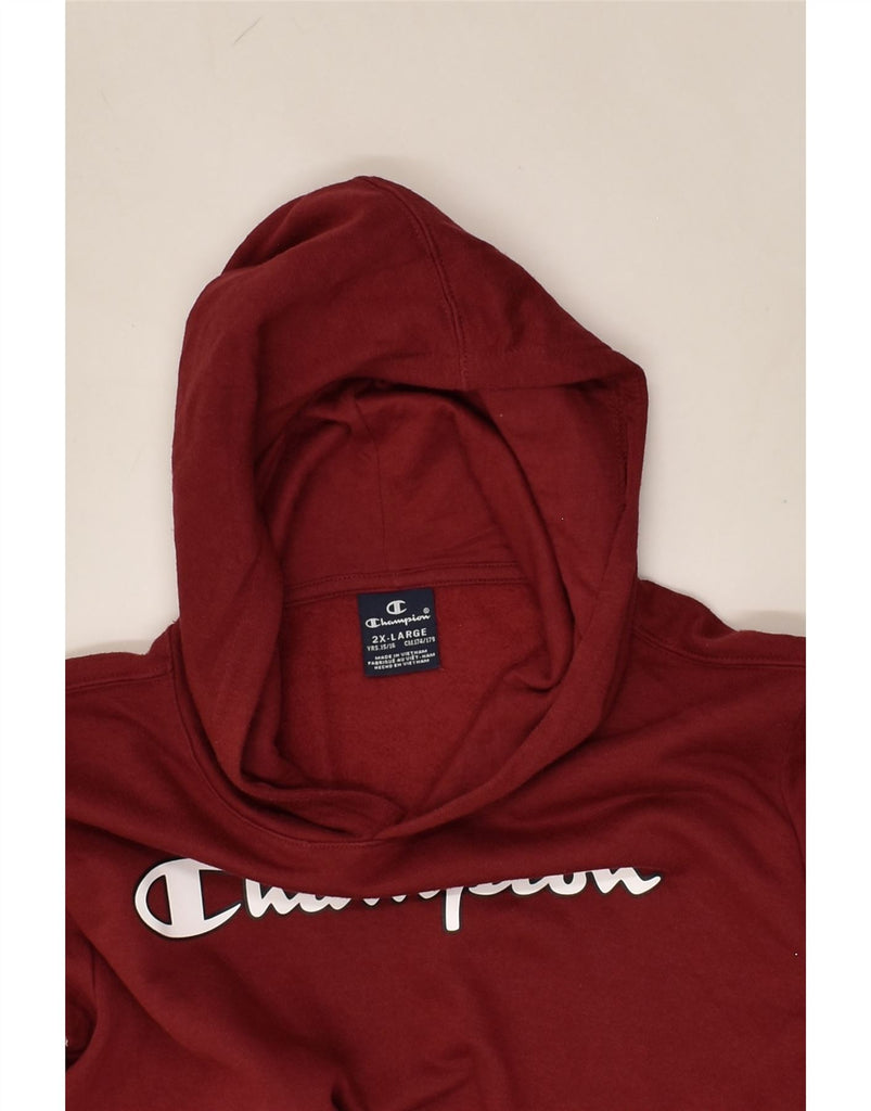 CHAMPION Boys Graphic Hoodie Jumper 15-16 Years 2XL Burgundy Cotton | Vintage Champion | Thrift | Second-Hand Champion | Used Clothing | Messina Hembry 