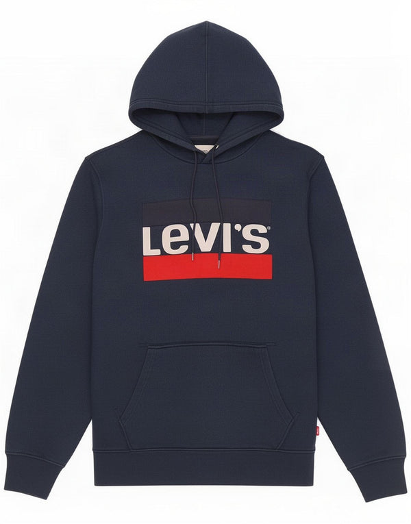 Levi's Mens Graphic Hoodie Jumper Medium Navy Blue Cotton
