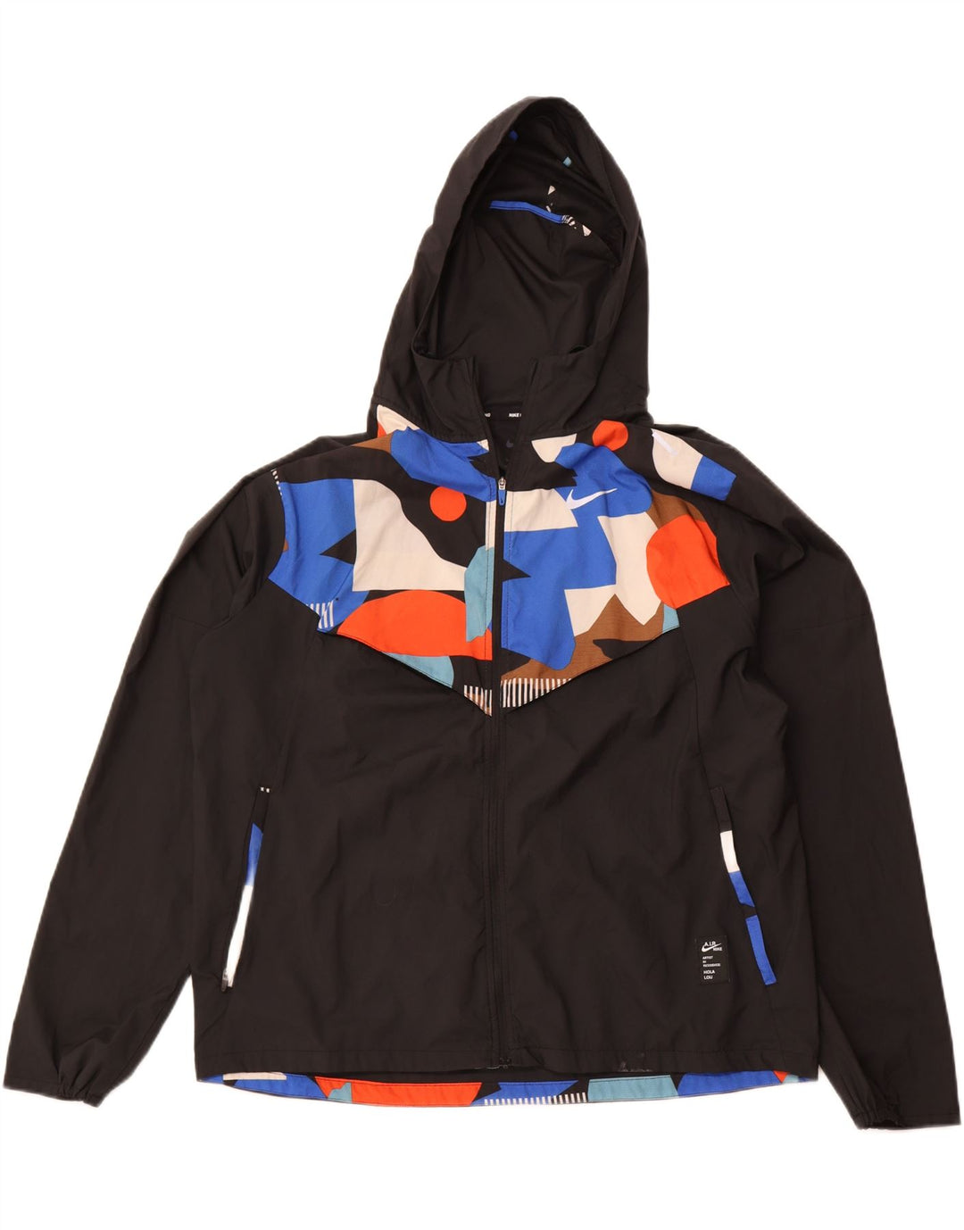 Nike Mens Hooded Tracksuit Top Jacket Large Black Geometric Polyester