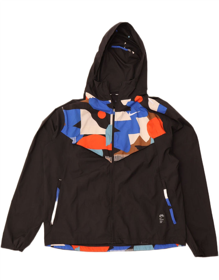 Nike Mens Hooded Tracksuit Top Jacket Large Black Geometric Polyester