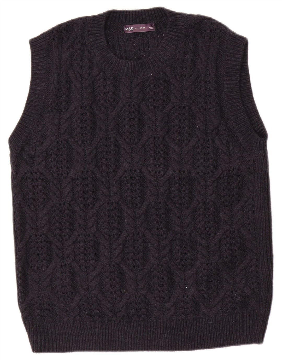 Marks & Spencer Womens Vest Tank Top UK 16 Large Navy Blue Acrylic