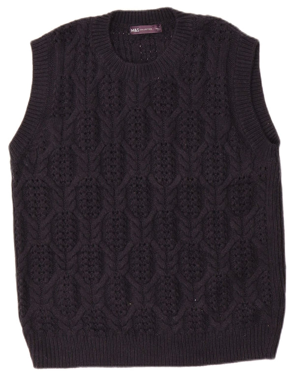 Marks & Spencer Womens Vest Tank Top UK 16 Large Navy Blue Acrylic