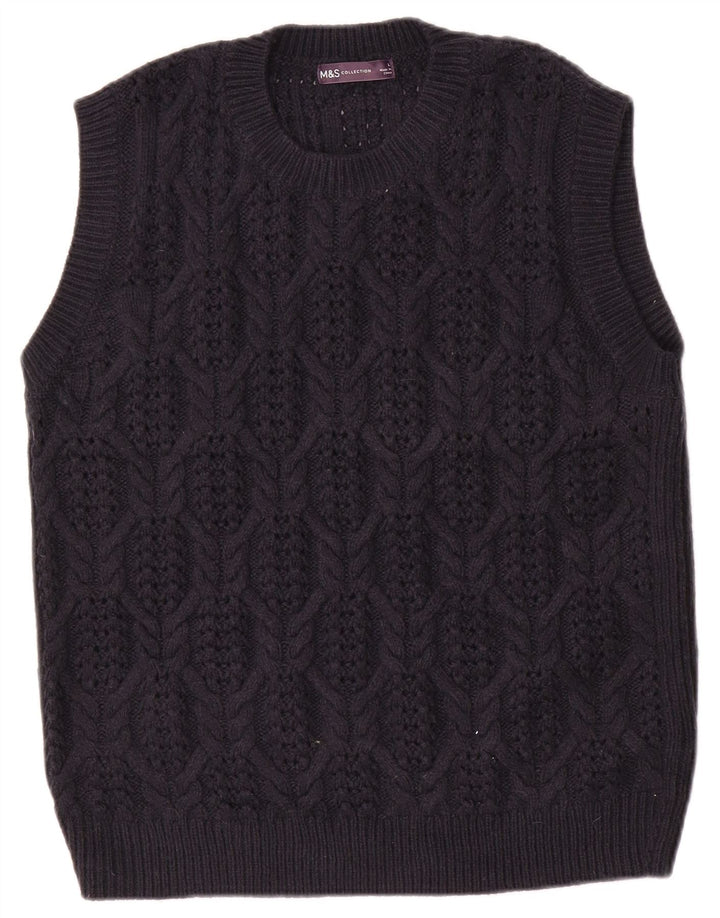 Marks & Spencer Womens Vest Tank Top UK 16 Large Navy Blue Acrylic