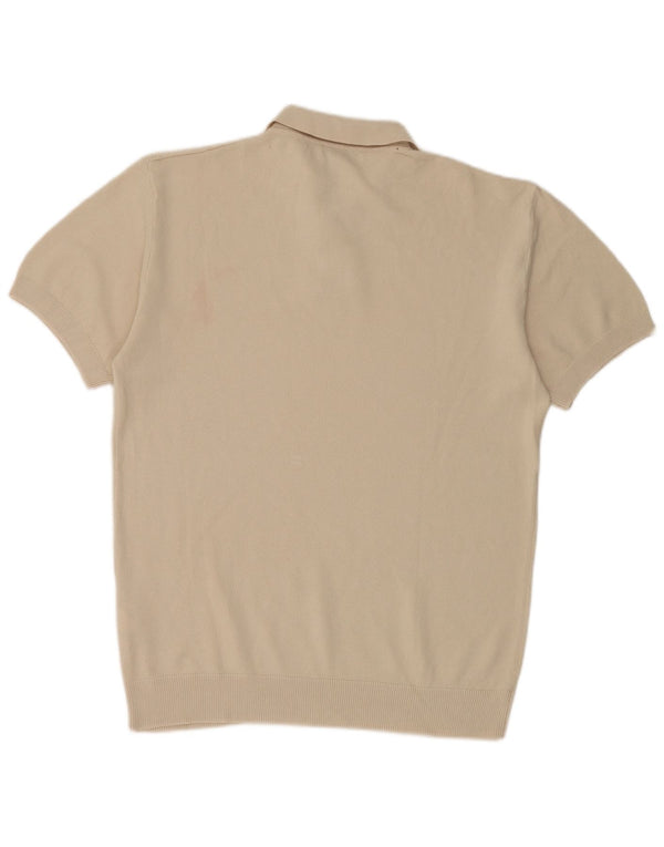 Zara Mens Short Sleeve Polo Neck Jumper Sweater Medium Beige Cotton