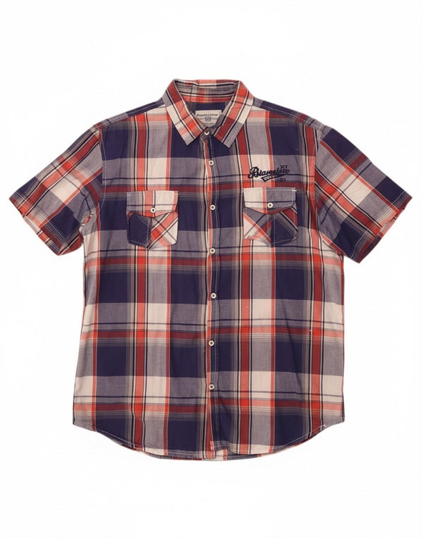 Angelo Litrico Mens Short Sleeve Slim Fit Shirt Size 43/44 XL Blue Check