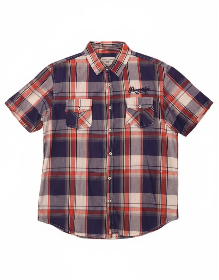 Angelo Litrico Mens Short Sleeve Slim Fit Shirt Size 43/44 XL Blue Check