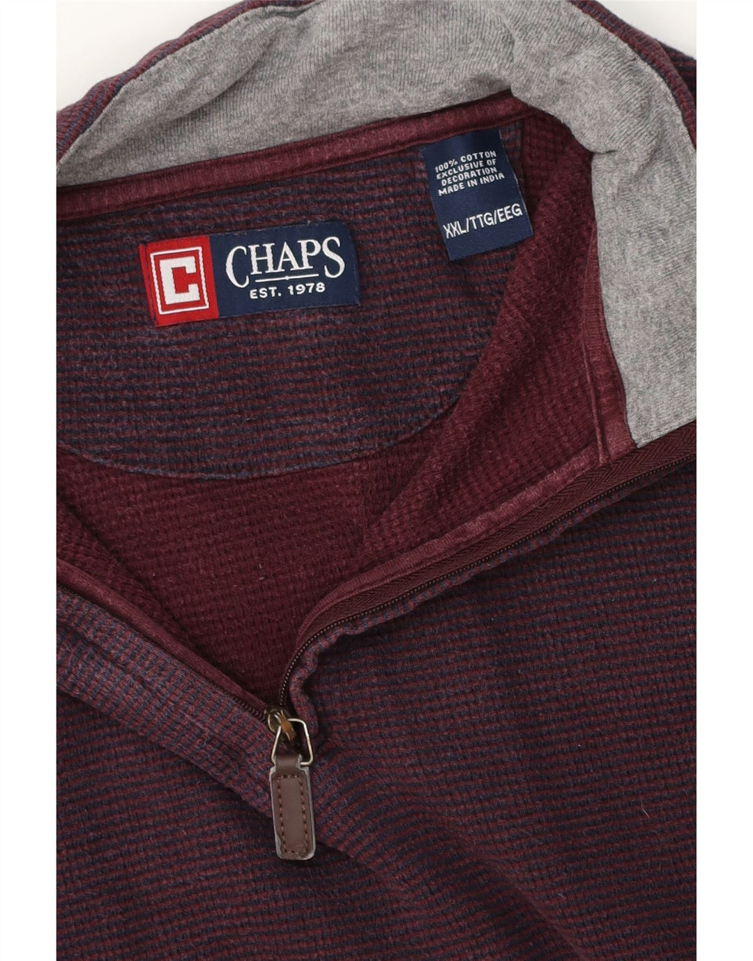 Chaps Mens Zip Neck Sweatshirt Jumper 2XL Burgundy Cotton