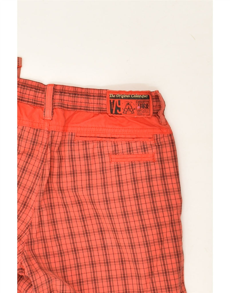 THINK PINK Mens Cargo Shorts XS W27 Orange Check Cotton | Vintage Think Pink | Thrift | Second-Hand Think Pink | Used Clothing | Messina Hembry 