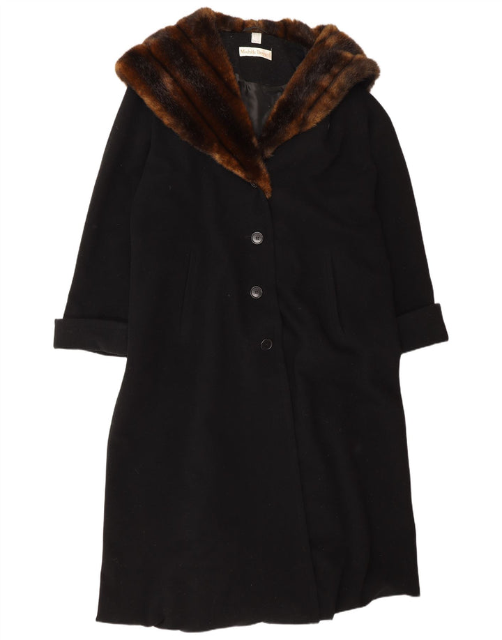 Michele Boyard Womens Hooded Oversized Overcoat UK 12 Medium Black Wool