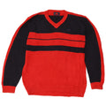 Kappa Mens V-Neck Jumper Sweater Medium Red Colourblock Cotton