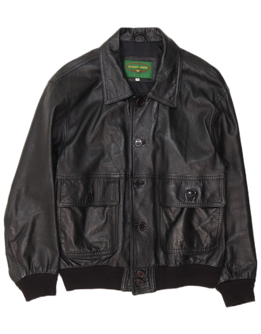 Roberta Ferrini Mens Leather Jacket IT 50 Large Black