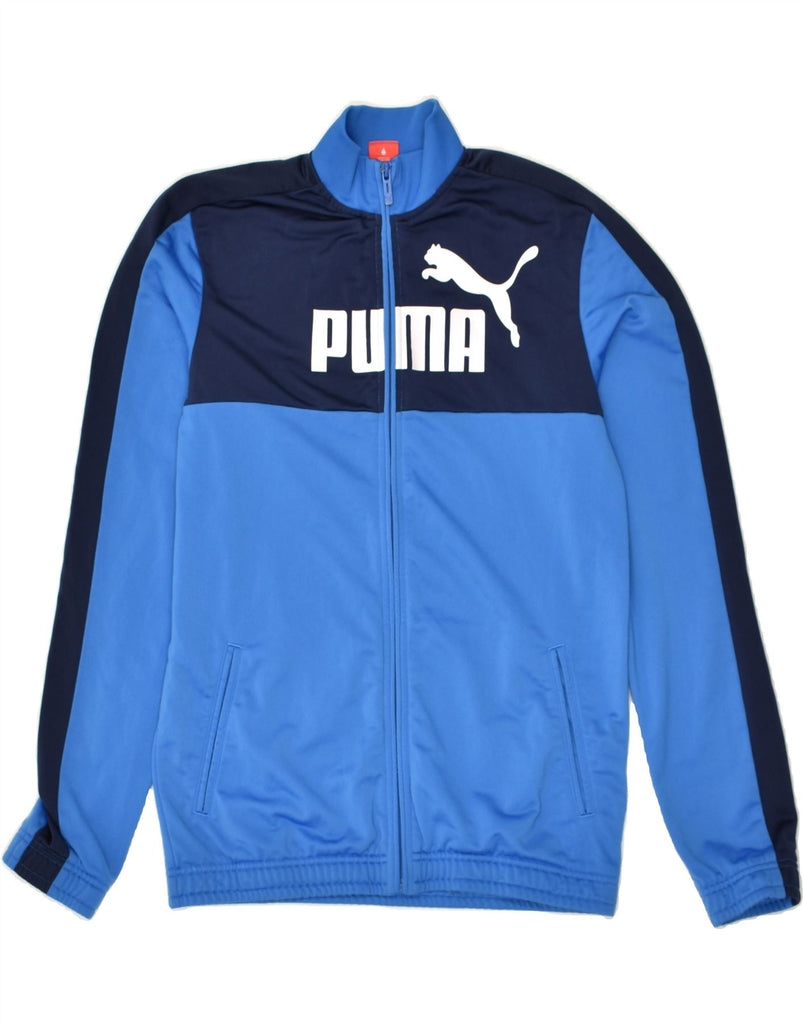 PUMA Boys Graphic Tracksuit Top Jacket 13-14 Years Blue Colourblock | Vintage Puma | Thrift | Second-Hand Puma | Used Clothing | Messina Hembry 