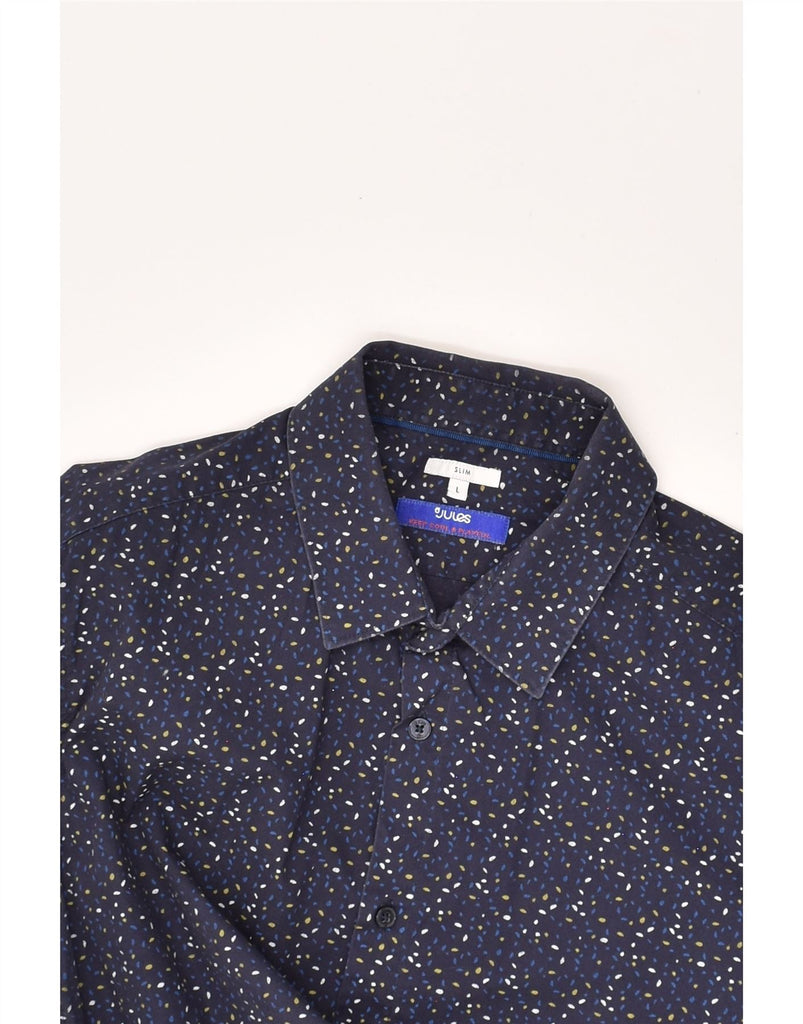 JULES Mens Slim Shirt Large Navy Blue Spotted Cotton | Vintage Jules | Thrift | Second-Hand Jules | Used Clothing | Messina Hembry 