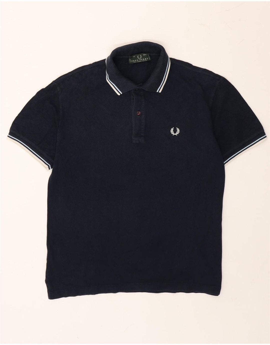 Fred Perry Mens Polo Shirt Medium Navy Blue Striped Cotton