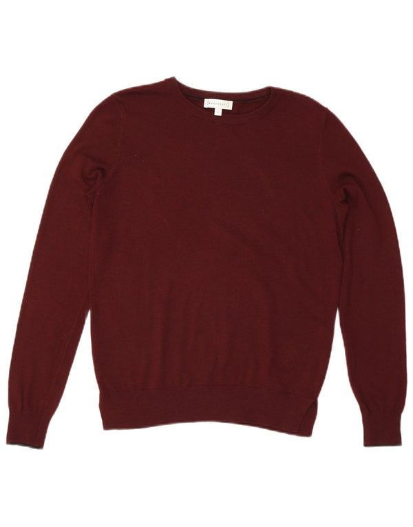 WAREHOUSE Womens Crew Neck Jumper Sweater UK 10 Small Burgundy Polyester