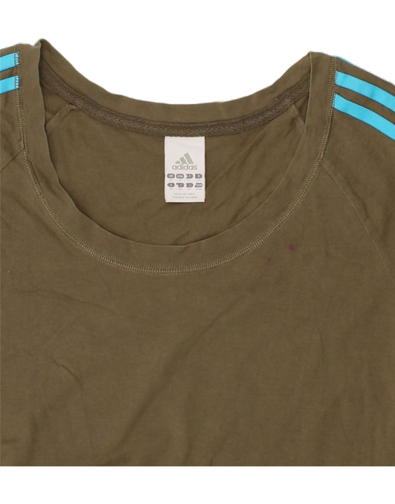 ADIDAS Womens Graphic T-Shirt Top UK 14 Medium Khaki Cotton | Vintage Adidas | Thrift | Second-Hand Adidas | Used Clothing | Messina Hembry 