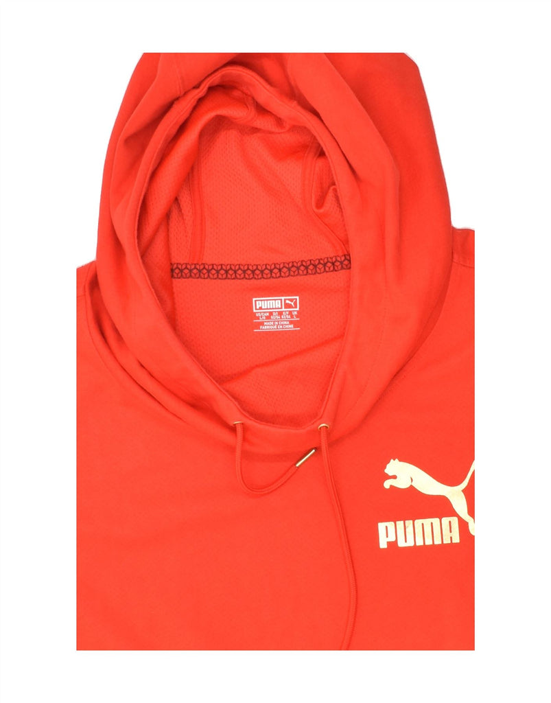 PUMA Womens Longline Short Sleeve Hoodie Jumper UK 16 Large Red Cotton | Vintage Puma | Thrift | Second-Hand Puma | Used Clothing | Messina Hembry 