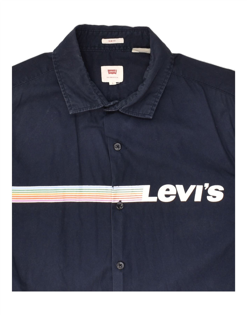 LEVI'S Mens Slim Fit Shirt Large Navy Blue Cotton | Vintage Levi's | Thrift | Second-Hand Levi's | Used Clothing | Messina Hembry 