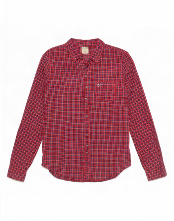 Hollister Womens Flannel Shirt UK 12 Medium Red Check Cotton