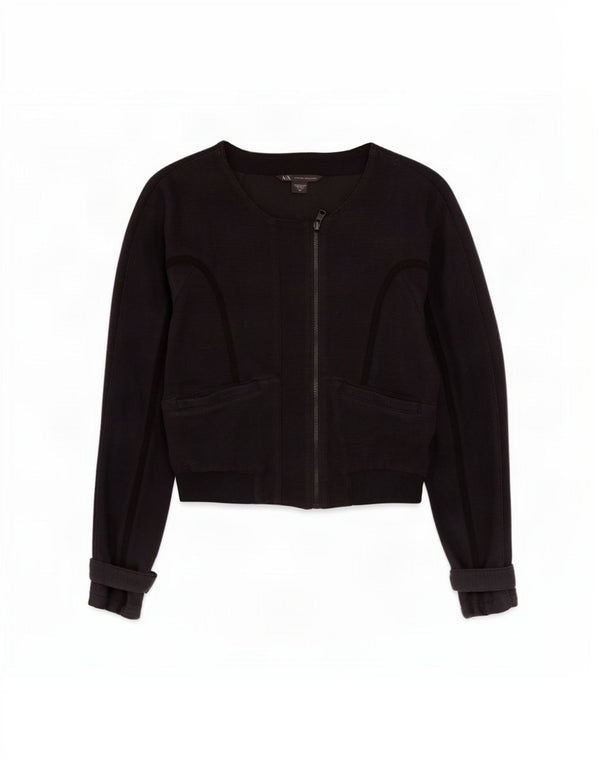Armani Exchange Womens Crop Bomber Jacket UK 10 Small Black Cotton