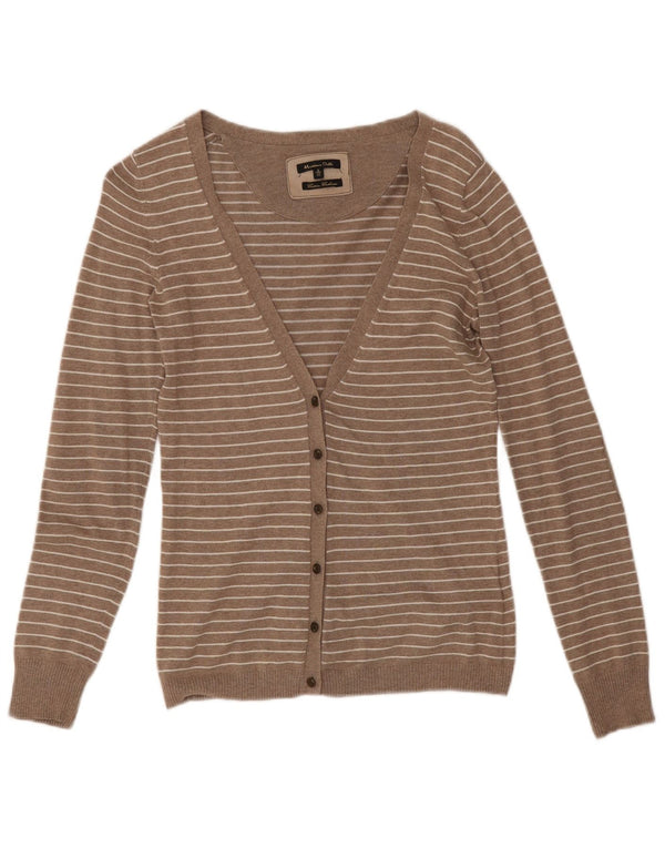 Massimo Dutti Womens Cardigan Sweater UK 10 Small Beige Striped Cotton