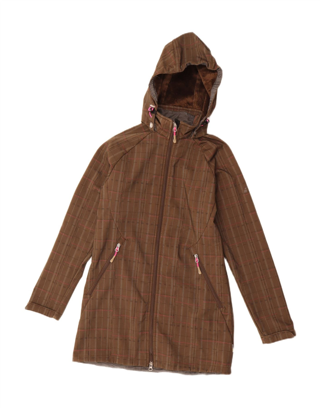 MC KINLEY Womens Hooded Sherpa Parka Jacket UK 10 Small Brown Check