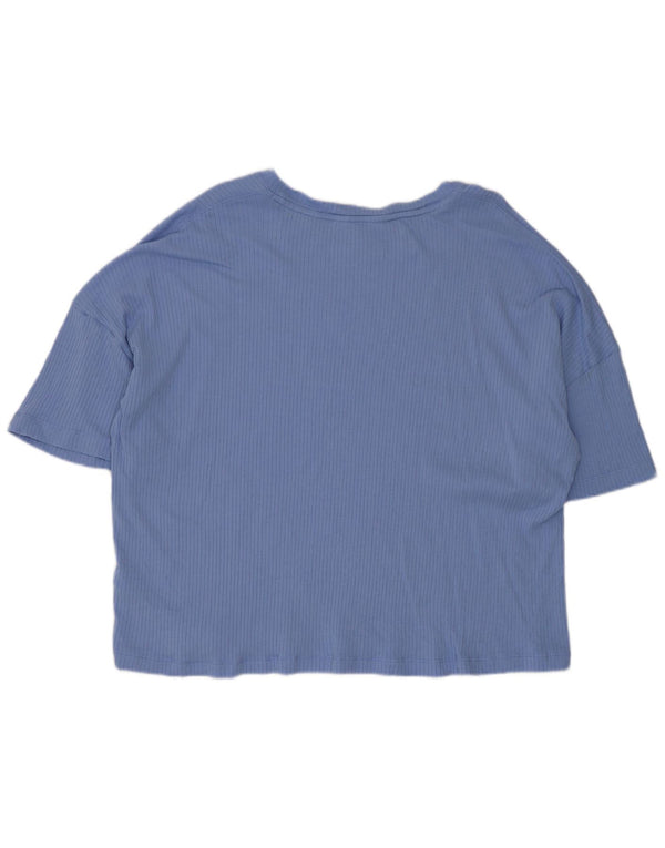 Marks & Spencer Womens Crop Oversized T-Shirt Top UK 18 XL Blue Cotton