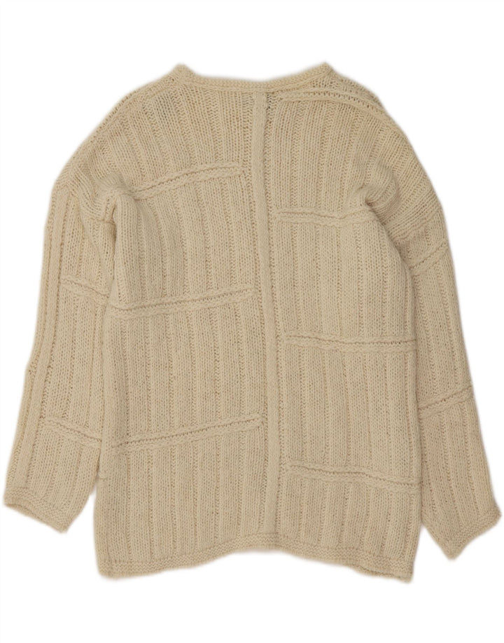 BENETTON Womens Crew Neck Jumper Sweater UK 16 Large Off White Wool