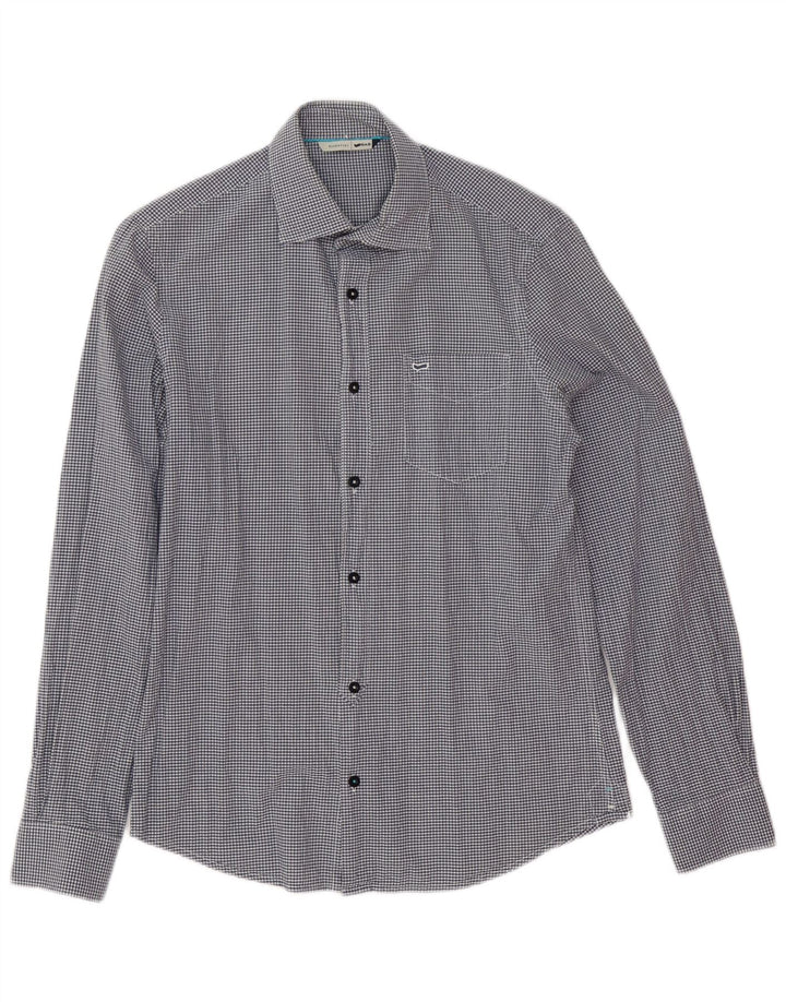 Gas Mens Shirt Small Navy Blue Gingham Cotton