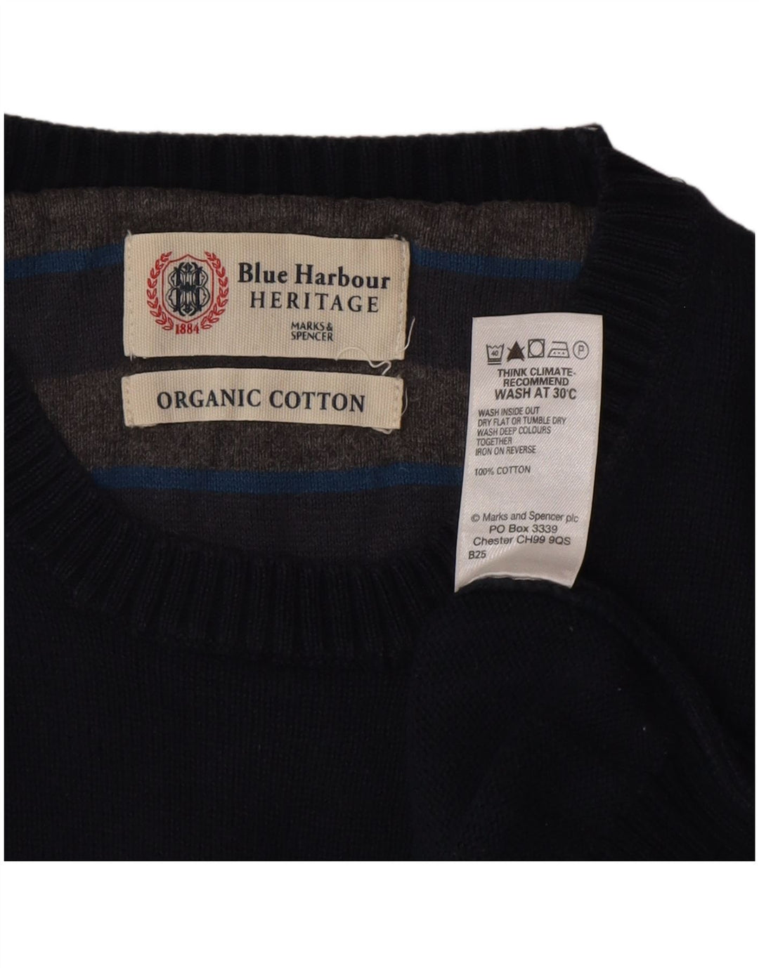 Marks & Spencer Mens Crew Neck Jumper Sweater Medium Navy Blue Cotton