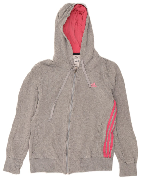 Adidas Womens Zip Hoodie Sweater UK 16 Large Grey Cotton