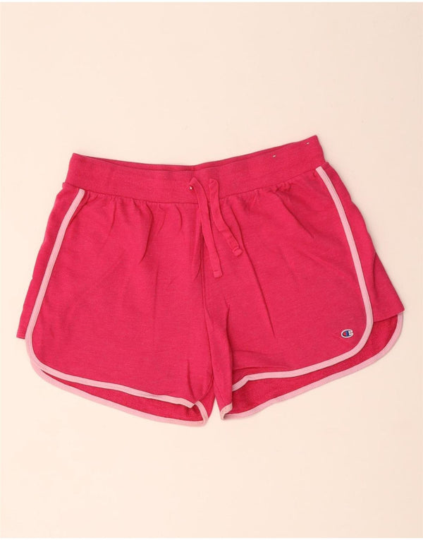 Champion Womens Graphic Sport Shorts UK 16 Large Pink Cotton
