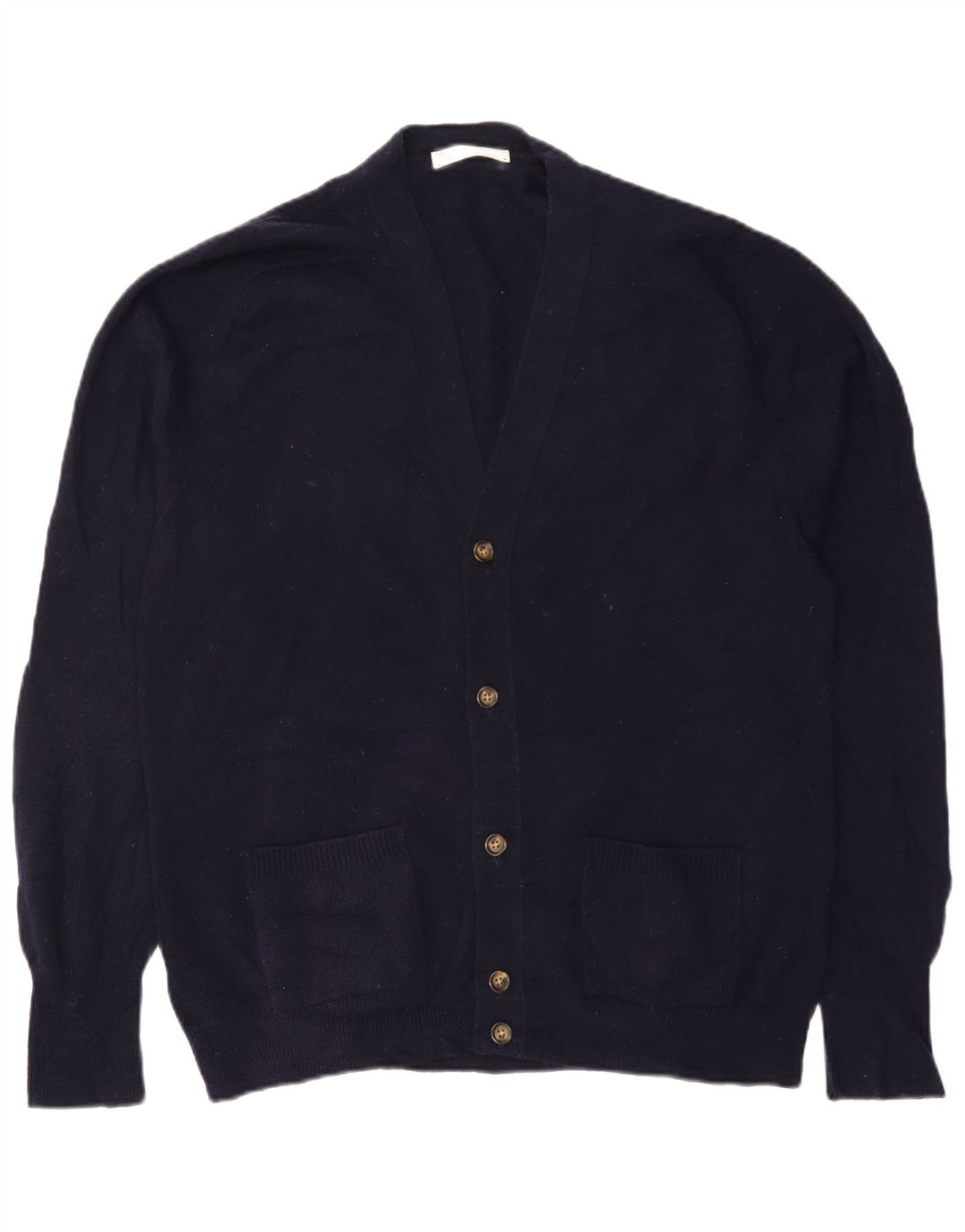 Marks & Spencer Mens Cardigan Sweater IT 52/54 Large Navy Blue Lambswool
