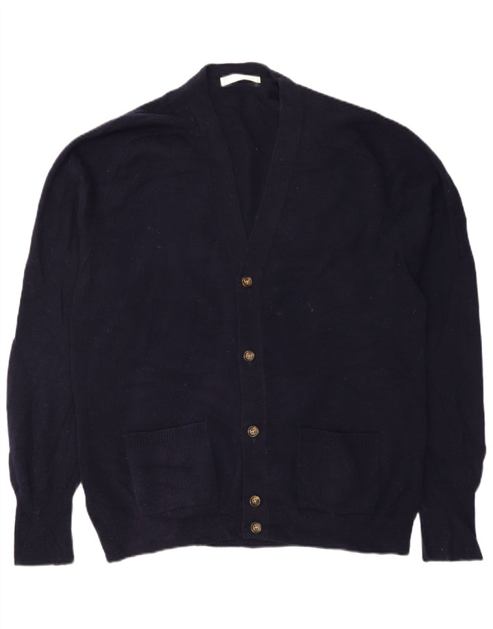 Marks & Spencer Mens Cardigan Sweater IT 52/54 Large Navy Blue Lambswool