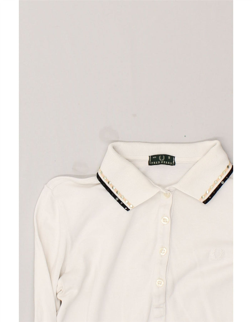 FRED PERRY Womens Long Sleeve Polo Shirt UK 10 Small White Cotton | Vintage Fred Perry | Thrift | Second-Hand Fred Perry | Used Clothing | Messina Hembry 