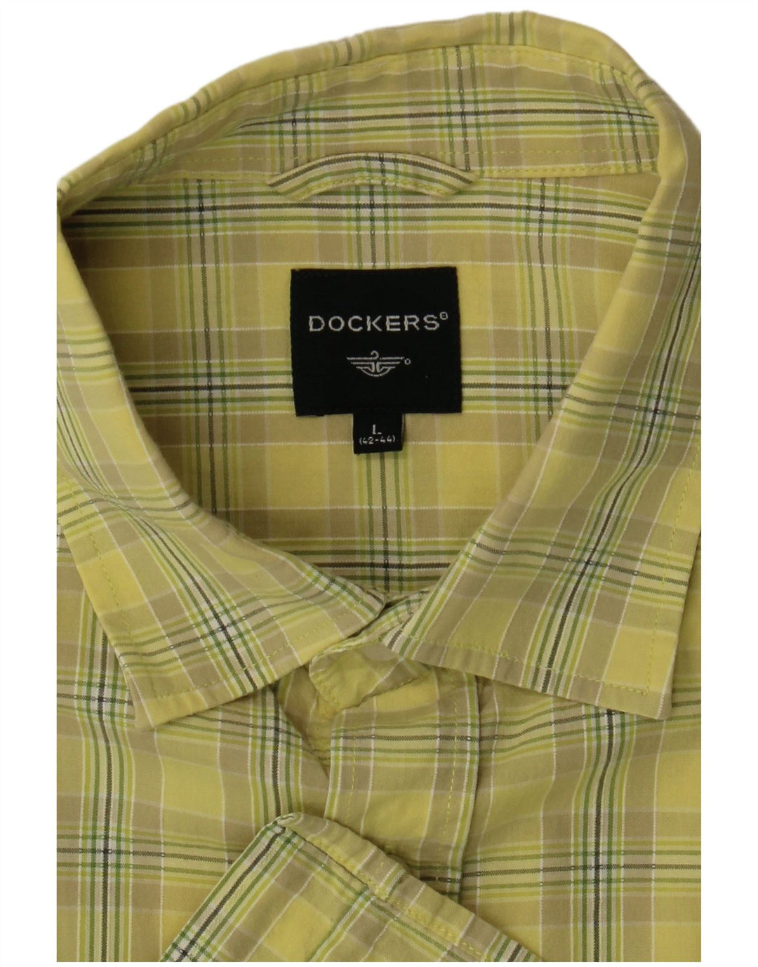 DOCKERS Mens Short Sleeve Shirt Size 42/44 Large Yellow Check