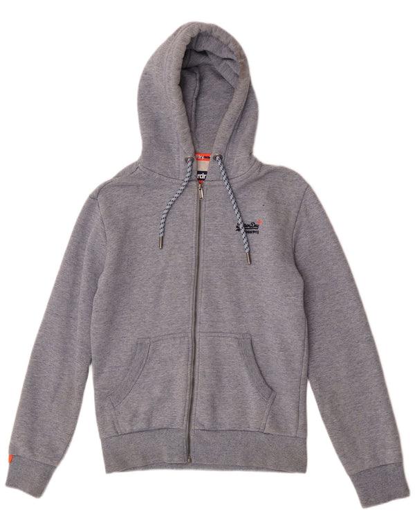 Superdry Mens Zip Hoodie Sweater Small Grey Cotton