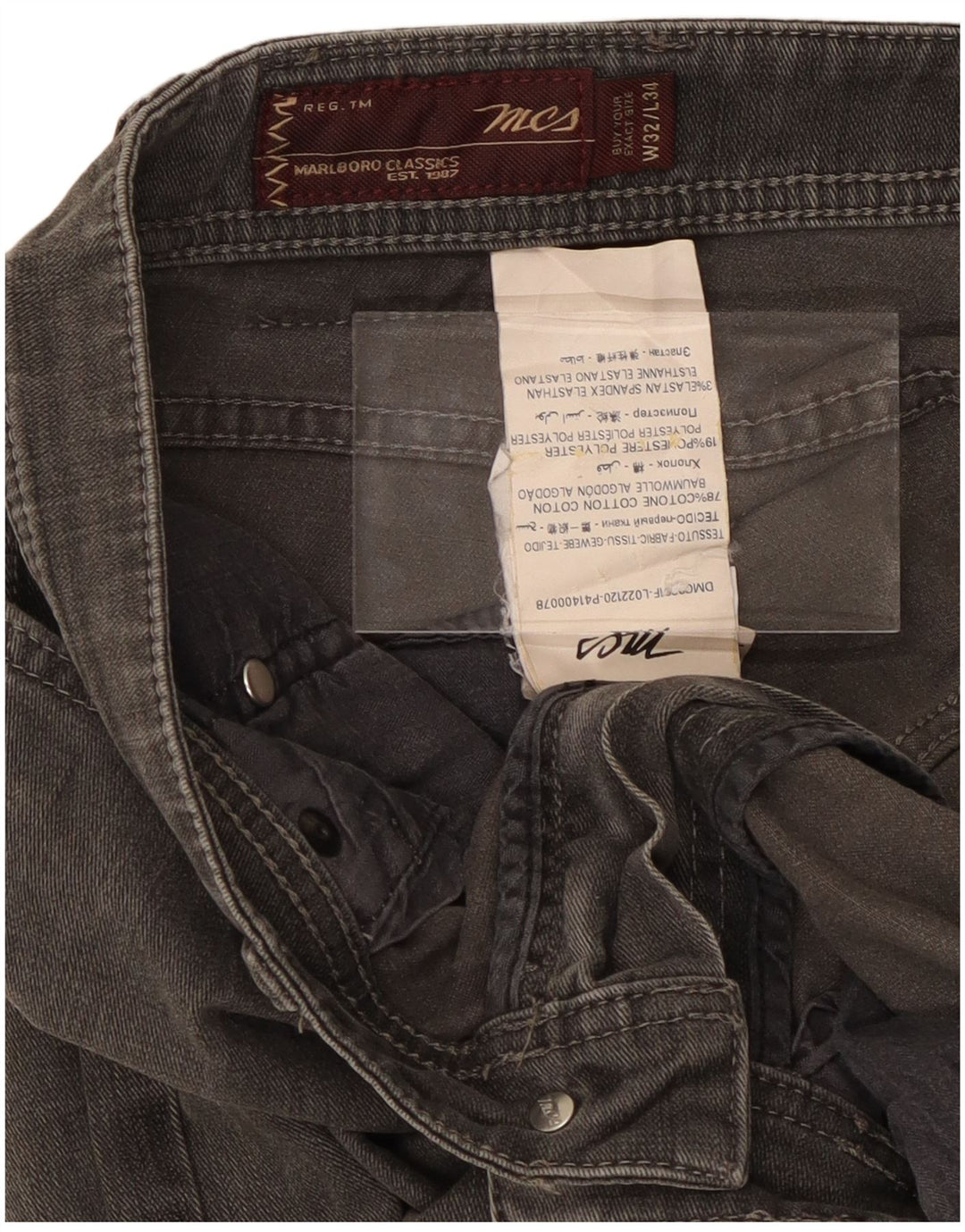 Marlboro Classics Mens Regular Slim Jeans W32 L31 Grey Cotton