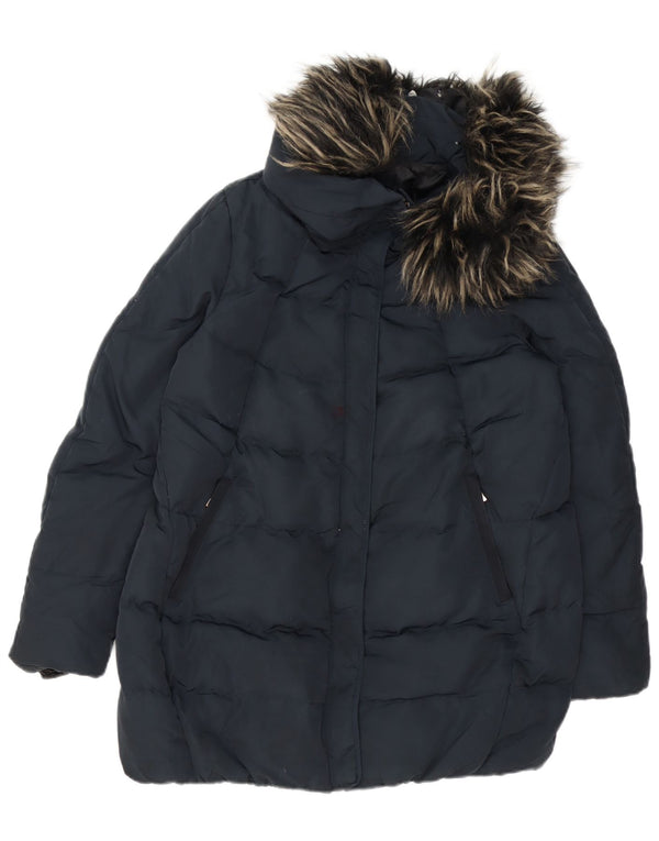 Zara Womens Padded Jacket UK 14 Medium Navy Blue Polyester