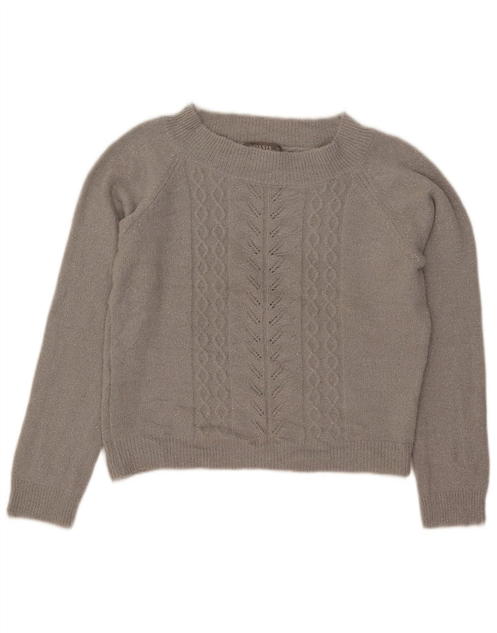 Oasis Womens Crop Boat Neck Jumper Sweater UK 14 Medium Grey Acrylic