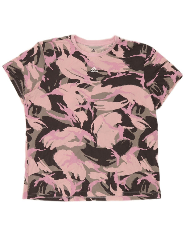Adidas Womens Graphic T-Shirt Top UK 16/18Large Pink Camouflage Cotton
