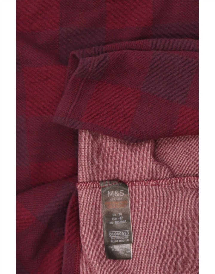 Marks & Spencer Womens Top Long Sleeve UK 14 Large Purple Check Polyester