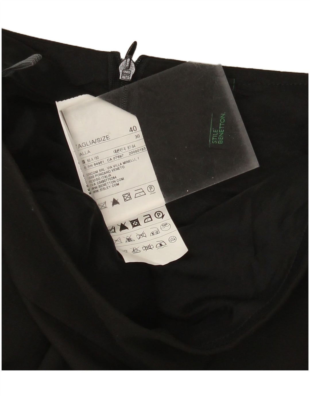 Benetton Womens Straight Skirt IT 40 Small W30  Black Polyester