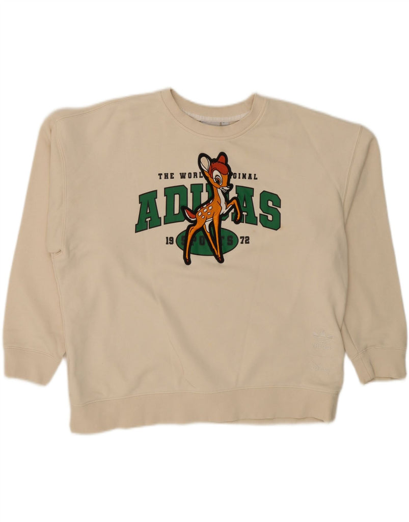 ADIDAS Womens Disney Oversized Sweatshirt Jumper UK 14 Medium Off White Vintage Adidas and Second-Hand Adidas from Messina Hembry 
